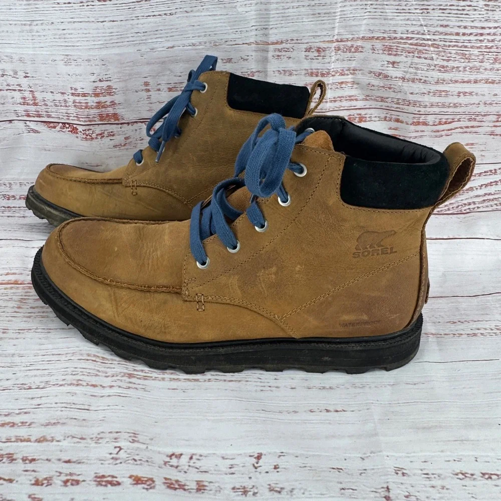 Sorel Madson Moc Toe Waterproof Boots Mens 10 Elk Coal Leather Hiking Outdoors